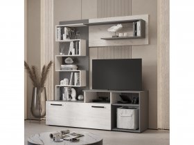 Стенка Евро (графит/дуб крафт белый) в Раздольном - razdolnoe.mebel-nsk.ru | фото