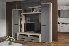 Стенка Марсель-4 (дуб крафт серый/графит серый) в Раздольном - razdolnoe.mebel-nsk.ru | фото