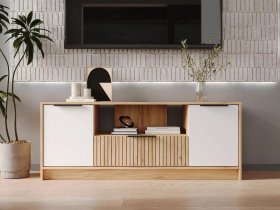 Тумба под ТВ  ТМ-001 Ивис (дуб крафт золотой/белый) в Раздольном - razdolnoe.mebel-nsk.ru | фото